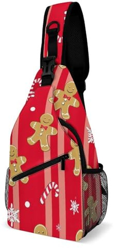 Polyester Sacoche Porté épaule Canne à sucre en pain rouge de Noël Sac De Poitrine Léger,Mode Crossbody Bag pour Camping Randonnée Femme
