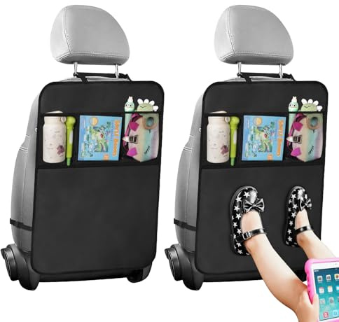 Adiwo 2 Pièces Protection Dossier Voiture, Kick Mats, Tapis de Protection pour Dossier de Voiture, Protections Arrière pour Enfant avec Poches Anti-Saleté Résistant aux Taches pour SUV, Jeeps, Camions