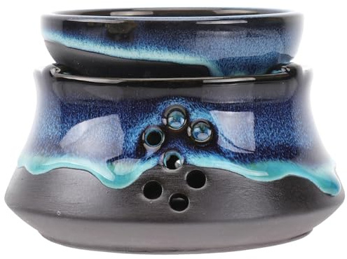 LOLIPPYY Japanischer Retro Keramik Teewärmer mit Stövchen und Blauem Teebecher Praktischer Teeofen für Zuhause Büro und Teestube Geeignet für Verschiedene Teekannen und Tassen