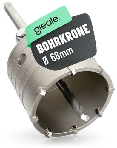 greate Couronne 68 mm SDS Plus avec foret de centrage - Scie cloche 68mm pour maçonnerie, béton, brique & pierre - Foret pour prises, fraise à boîtes, couronne creuse