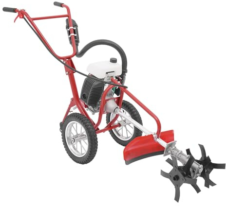 3-i-1-trädgårdssvals bensin motorhacka 63 CC 4-takts markfräs jordhacka 4 hk mini plockare kultivator gräsklippare trädgårdshacka, 10 cm arbetsbredd, för plöjning, grävning, fällning
