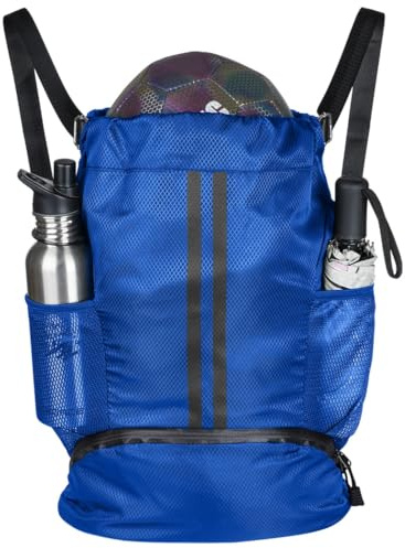 Tressify Blauer Sportrucksack für Volleyball, Basketball, Fußball, Fußball, wasserdichter Turnbeutel mit Schuhfach, nasser und trockener Ort für Jungen und Mädchen