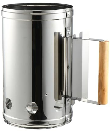 FOMIYES Accendifuoco per Barbecue a Carbone Manico in Legno Isolante, Secchio Accendifuoco Metallico Resistente Fori di Aerazione per Accensione Rapida, Strumento per Barbecue all’Aperto