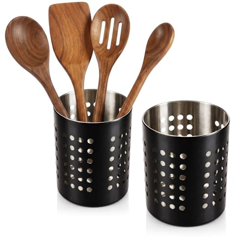 com-four® 2x bestickavrinning i rostfritt stål, köksredskapshållare i metall, bestickbehållare för skedar, modern servetthållare (2 stycken - antracit)