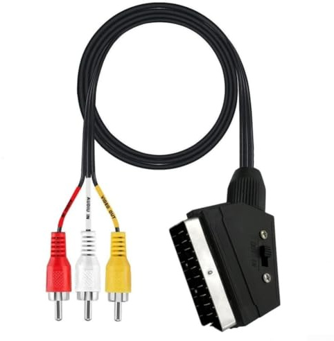 Minhe Câble audio vidéo composite péritel vers RCA 1,5 m avec adaptateur commutateur 21 broches pour TV DVD récepteur satellite compatible avec les appareils standard européens Noir