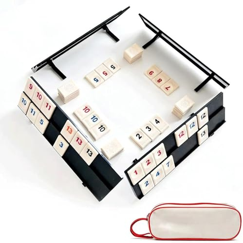 ZhouWei Rummy Cup Original mit 106 Spielsteinen und 4 Holzhaltern | Rummy Spiel Klassisches Rummykub Spiel Original Rommycup mit 1 Aufbewahrungstasche, für Kinder und Erwachsene