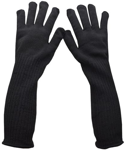 CUDTAPI 3 Paia di Guanti da Lavoro antitaglio Lunghi 40 cm, in Filo di Acciaio Inossidabile, Resistenti al Taglio, Anti-Coltello, Guanti protettivi Tattici da Macellaio