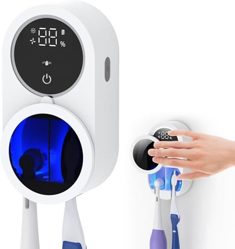 UV Sterilisator Zahnbürstenhalter Wand mit Trocknungsfunktion, Zahnbürste Organizer mit Intelligenter Sensor Deckel, Toothbrush Holder für Badezimmer für Elektrische Zahnbürste und Manuelle Bürsten