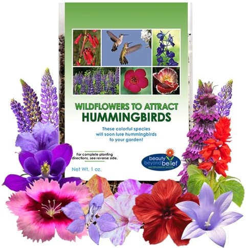 Hummingbird Nectar Wildflower Seeds - 1oz, Open-Pollinated Flower Seed Mix Packet, Non-GMO, No Fillers, Annual, Perennial Wildflower Seeds Year Round Planting - 1 oz