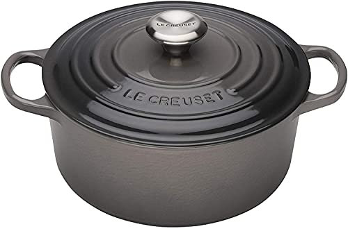Le Creuset Evolution Cocotte con tapa, Redonda, Todas las fuentes de calor incl. inducción, 2,4 l, Hierro fundido, Gris(Flint), 20 cm