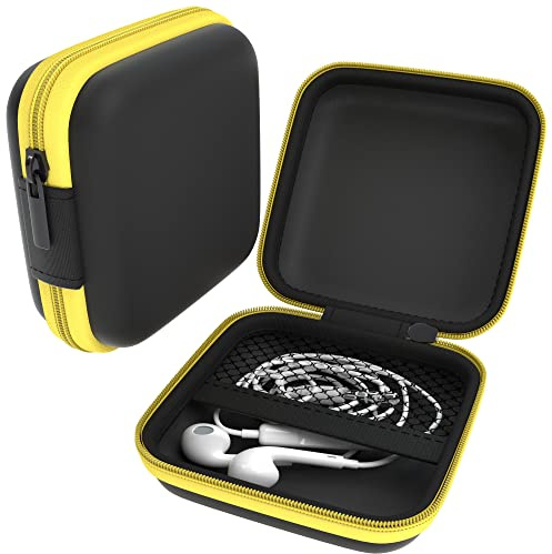 EAZY CASE Universal Tasche für In-Ear Kopfhörer mit Netzfach - Hardcase Aufbewahrungsbox, Schutztasche mit umlaufenden Reißverschluss, extra klein, eckig, Gelb
