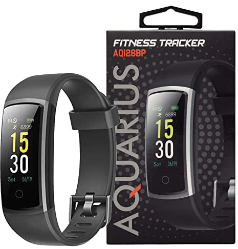 AQUARIUS IP68 Waterproof Fitness Tracker, Black Bluetooth Smart Watch with Built-In GPS, Heart Rate Monitor & Step Counter for Running & Cycling