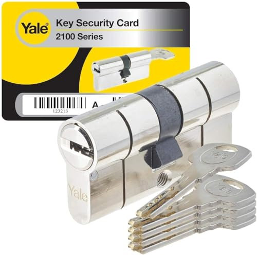 Yale Cylindre européen Série 2100 40/40 mm chrome poli double cylindre, 5 clés incluses, sécurité maximale pour portes d’entrée et blindées