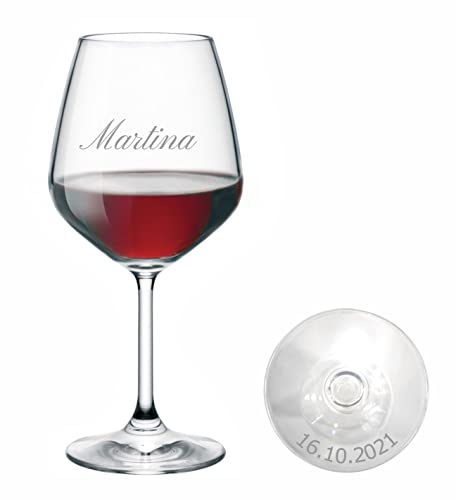 MASTERLASER3.0 Bicchiere da vino personalizzato, calice da vino rosso inciso al laser, 530 ml, set da vino personalizzato con nome, iniziali e data, migliore idea regalo – Quantità (4)