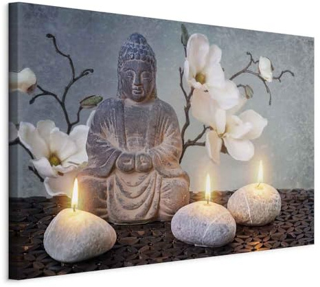 murando - Wandbilder XXL Buddha 90x60 cm 1 tlg - Wand Deko Vlies Leinwand Bilder Groß Wanddeko Wohnzimmer Schlafzimmer Kunstdrucke - Steine Orchidee Feng Shui p-B-0041-b-a