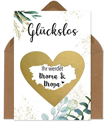 OWLBOOK Rubbelkarte Ihr werdet Uroma & Uropa Karte mit Rubbelherz Gold Geschenke Geschenkideen für die Familie zum Schwangerschaft verkünden