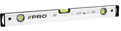 PRO800 Niveau À Bulle 60cm fraisé des deux côtés avec Profil Ergonomique et pente de 2% - ERS+ (Easy Reading System) - Niveau a Bulle précis avec embouts Antichocs - Couleur Argenté