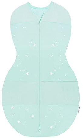 happiest baby Sleepea Pucksack 5-Sekunden-Wickeltuch, 100% Bio-Baumwolle, von Ärzten entworfen fördert gesunde Hüftentwicklung, verhindert versehentliches Kratzen des Gesichts (Sterne Türkis, L)