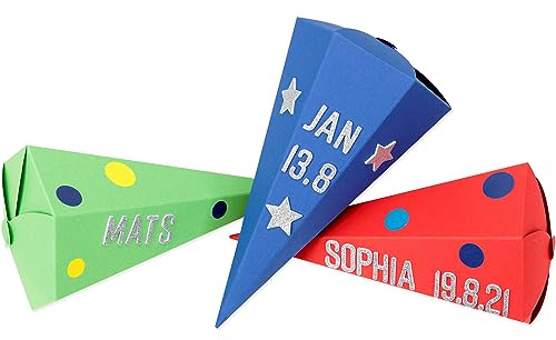 Papierdrachen 3 Geschwistertüten - Schultüte zur Einschulung - kleine Zuckertüte für Schwester und Bruder - Blau, Grün & Rot - inkl. dekorativen Moosgummi Aufklebern