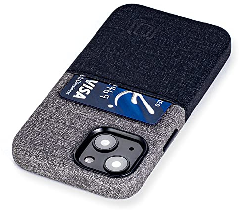 Dockem Brieftaschenhülle für iPhone 13 mini mit integrierter Metallplatte für magnetische Befestigung und einem flachen Kreditkartenfach, Premium-Kunstleder (5,4 Luxe M1, Schwarz und Grau)