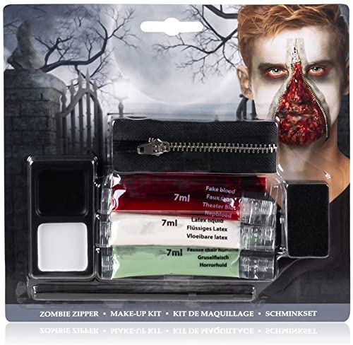 com-four® Schminkset Zombie-Reißverschluss, Set für EIN Cooles | Horror - Halloween - Karneval - Zombie-Mottoparty