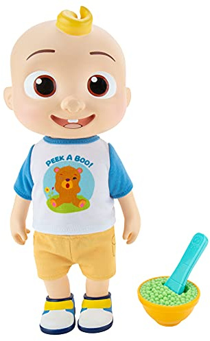 CoComelon Deluxe Interactive JJ Doll - Includes JJ, Shirt, Shorts, Pair of Shoes, Bowl of Peas, Spoon - Toys for Preschoolers