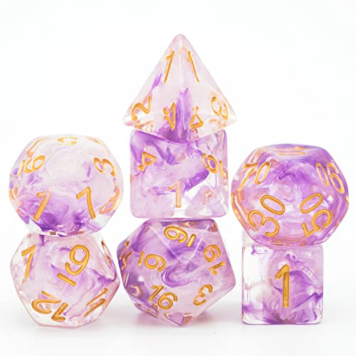 World of Dice Dice Set - Smoke Series - 7-Piece Pen and Paper Dice Starter Set, for Dungeons and Dragons, DSA, Aborea, Cthulhu, and More (Lilac)