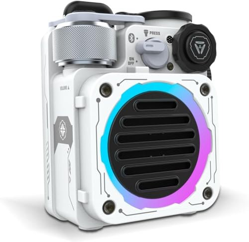 Muzen Cyber Cube Enceinte Bluetooth Portable, Petite Haut Parleur Bluetooth avec Lumière LED RGB Fidget Spinner, Mini Speaker Etanche IPX5 avec Lampe Torche pour Salle de Bain Exterieur Gaming Blanc