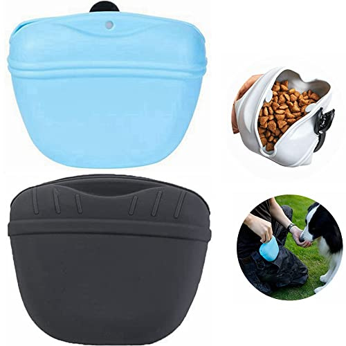 Kiwochy Silikon Futterbeutel Tragbare Leckerlitasche Hunde Futterbeutel aus Silikon Snack Tasche für Hundetraining Kleine Trainingstasche mit magnetischem Verschluss und Taillen Clip
