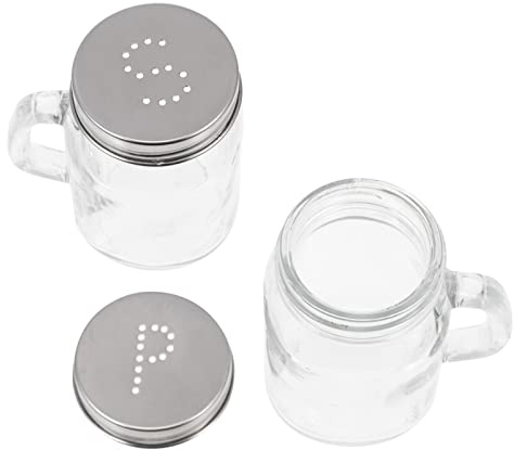 DOITOOL Kitchen Seasoning Bottles Set of 2 3.15X1.97X3.35 Inch Glass Salt and Pepper Shakers with Handle for Home BBQ Spice Storage