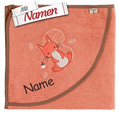 Sterntaler Kapuzenhandtuch Enna Eichhörnchen, mit Namen Bestickt, Babygeschenk zur Geburt & Taufe, Babybadetuch Kapuzenbadetuch, Badehandtuch Kinder, Badetuch 100x100