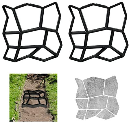 Relaxdays Set da 2 Stampi per Cemento, Accessorio per Pavimentazione, HLP 4x32x32 cm, Vialetti, Giardino, Plastica, Nero