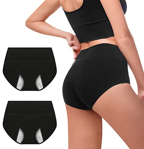 Walifrey Period Pants, Menstrual Underwear for Women, Cotton Knickers Multipack with Leakproof Crotch for Heavy Flow Extra Protection 2pack L