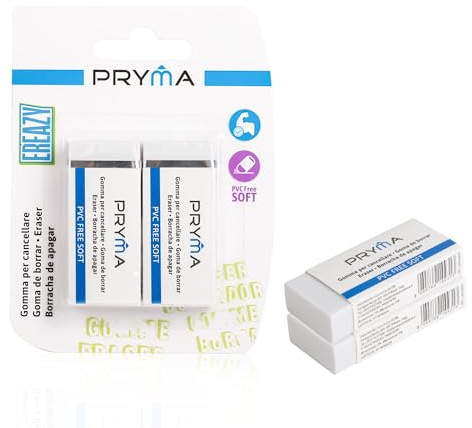 Pryma Gomma Per Cancellare | Zero Residui, PVC Free, Soft – Cancellazione Pulita e Precisa per Scuola, Ufficio e Disegno Tecnico, Adatta a Matite HB e Grafite