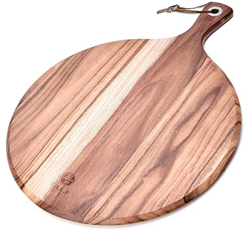 Bill.F Wood Pizza Peel 16 Inch,16 Acacia Wood Round Cutting Board with Handle Pizza Board for Kitchen Charcuterie Decorative Board