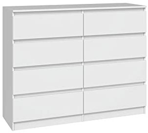 CDF Kommode Weiß mit 8 Schubladen 40 cm Tief Komodenschrank Komode für Wohnzimmer Schlafzimmer Schubladenschrank Malm Kommode viel Stauraum Geeignet Organizer Kleidung 120 cm Breite Modern Look
