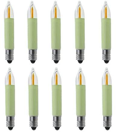 ShuoHui E10 COB LED Kleinschaftkerze 8-55V 0,1-0,2 W - Ø 11 mm Länge 65mm für INNEN Ersatzlampe Schwibbogen Lichterketten warmweiß (10)