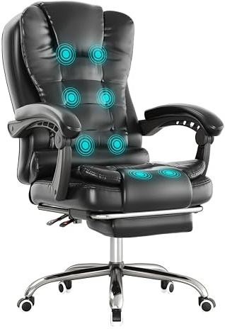 Blisswood Ergonomic Office Chair with 8-Point Massage – Executive Computer Desk Chair with Footrest, Padded Armrests, Lumbar Support and Reclining for Office Home Work & PC Gaming - PU Leather Black