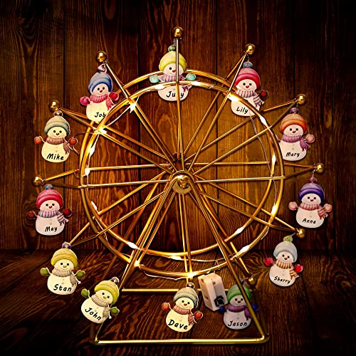 Personalisierte Riesenrad Schneemann Nachtlicht mit 1-12 Namen Familienname Weihnachten Schneemann Lampe Rotierende Riesenrad Dekor mit LED Lichterkette Kamin Urlaub Party Dekoration Geschenke
