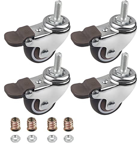 DBREAKS 38MM Lenkrolle, 4 Pcs Transportrollen, M8x15mm Schwenkrolle mit Gewinde, Möbelrolle mit Bremse aus TPE, Kapazität 88KG insgesamt, Gummirolle für kleine Geräte