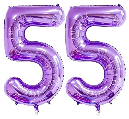 ESHILP 40 Inch Number Balloon Foil Balloon Number 55 Jumbo Giant Balloon Number 55 Balloon for 55th Birthday Party Decoration Wedding Anniversary Graduation Celebration, Purple 55 Number Balloon