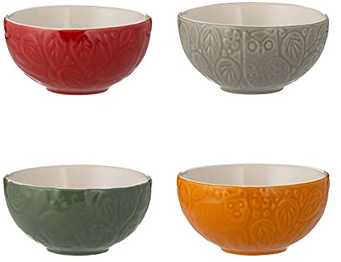 Mason Cash in The Forest Vorbereitungsschalen, Steingut, Wald-geprägtes Design in Grau, Rot, Grün und Ocker, 175 ml Fassungsvermögen, ideale Quetschtöpfe, Dip- und Dessertschalen, 4 Stück