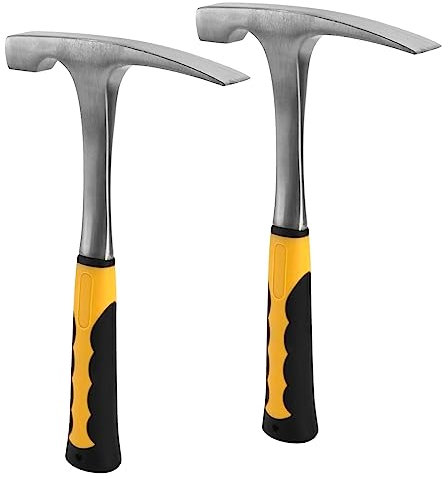 KOHAND 2 Pack German Rock Pick Hammer, 16 oz Carbon Steel with Non-Skid TPE Handle, 12 Inch Drop Forged Geology Hammer with Flat and Pointed Tip