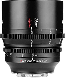 7artisans Obiettivo Cine grandangolare grandangolare T1.05 da 25 mm compatibile per fotocamera mirrorless Fuji X, messa a fuoco manuale a bassa distorsione mini cinema obiettivo nero.