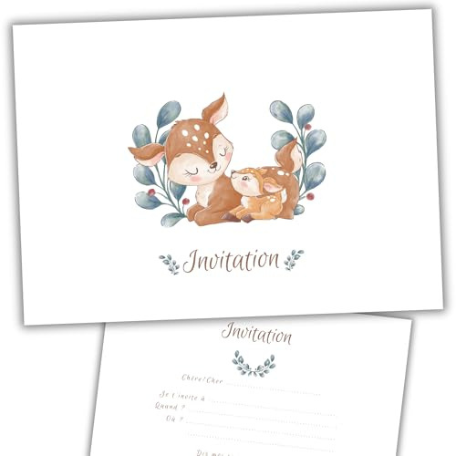 Naïris bijoux Lot de 8 cartes d'Invitation Anniversaire Enfant - Mixte - Animaux - Biche