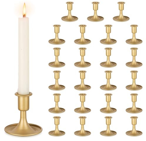 Inweder Kerzenständer Gold Kerzenhalter für Stabkerzen: Satz von 24 Stabkerzenhalter Vintage Messing Goldene Kerzenständer Stabkerzen für Tischdeko Hochzeit Halloween und Wohnzimmer Deko