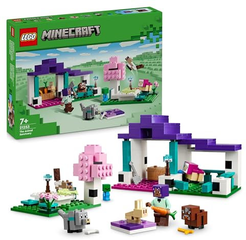 LEGO Minecraft Age 7+ The Animal Sanctuary, Building Toys for Girls and Boys Aged 7 Plus with Character Figures, plus Baby Zombie, Cow, Wolf, Rabbit, Magenta Sheep & Cat, Gift for Gamers and Kids 21253