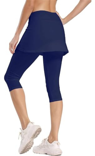 Ailan Ampia applicazione Yoga Leggings Capris con gonna Pantaloni da tennis da golf Restano comodi ed eleganti sul campo Comfort Fit, blu scuro M