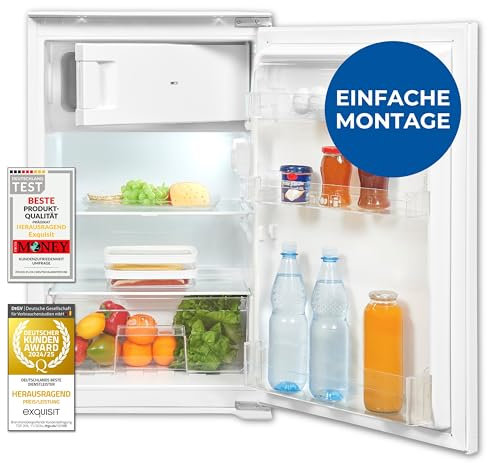 Exquisit Einbaukühlschrank mit Gefrierfach, 118 Liter Nutzinhalt, Einbaukühlschrank 88cm, Einbaugerät, 4-Sterne-Gefrierfach, EKS5131-4-E-040E weiss (Energieklasse E)