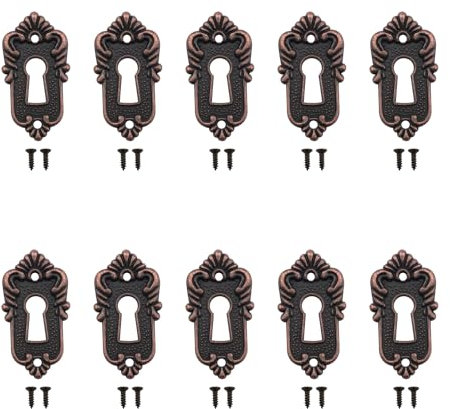 JianLing 10 coperture antiche per buco della serratura (bronzo rosso) 45 x 23 mm, con viti, testa di blocco per cassetti, ad angolo, con codice, in lega, adatte per scatole in legno vintage, scatole